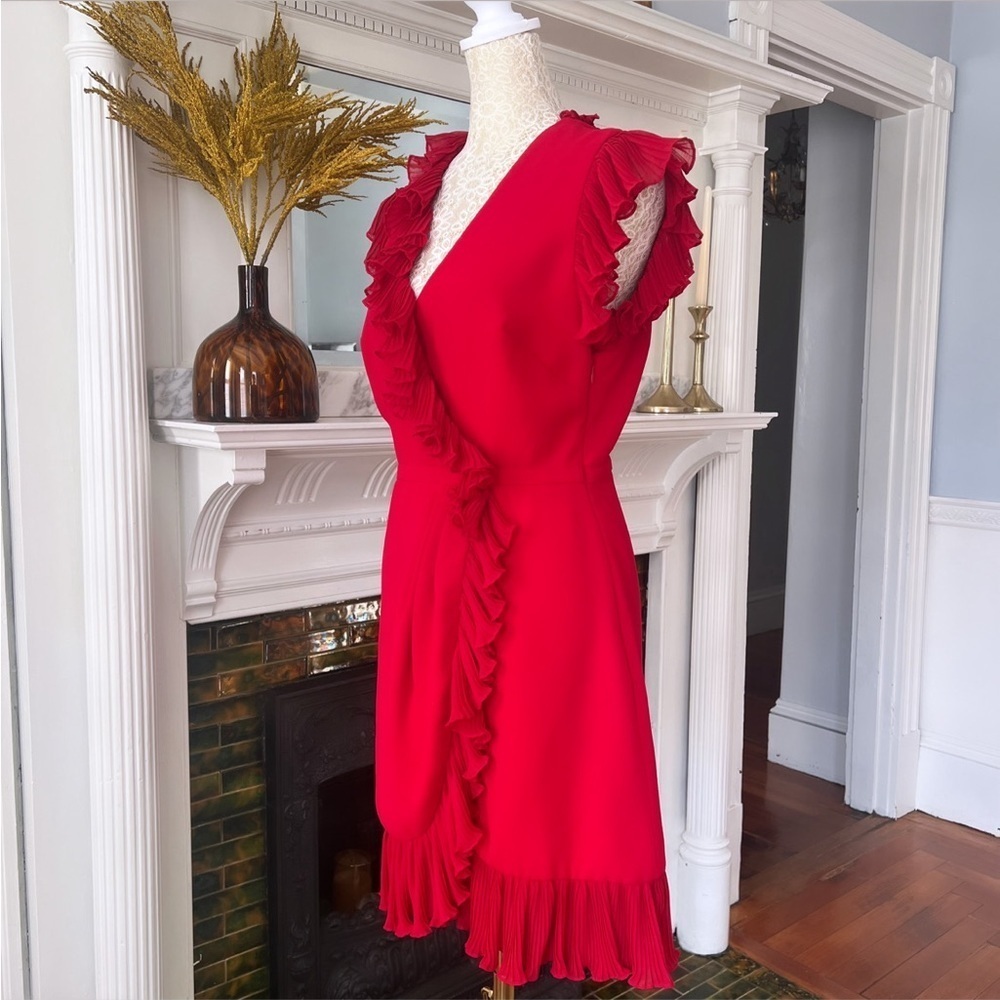 JILL STUART Red Flutter Ruffle Trim V-Neck Mini Dress‎ Size 6 - Picture 7 of 14